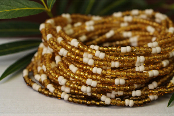 Waist Beads / African Waist Chain - JESUOBO - White / gold (elastic)