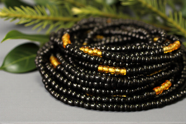 Waist Beads / African Waist Chain - OSAWE - Black / gold (elastic)