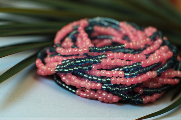Waist Beads / African Waist Chain - ADODO - Blue / pink (elastic)