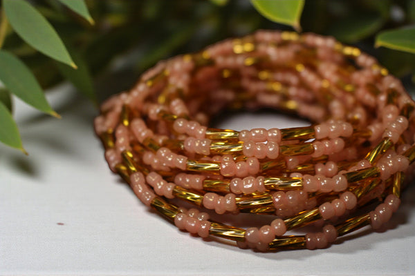 Waist Beads / African Waist Chain - AGBUZA - Pink / Gold (elastic)