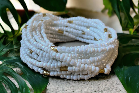 Waist Beads / African Hip Chain - DAYO - White / Gold (elastic)