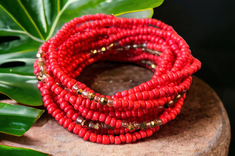 Waist Beads / African Hip Chain - OBI - Red (elastic)
