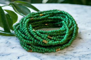 Waist Beads / African Hip Chain - ADAEGO- Green / gold (elastic)