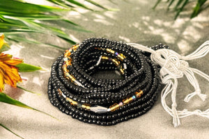 Waist Beads / African Hip Chain - Afiangbe - Black / gold (Traditional non-elastic string)