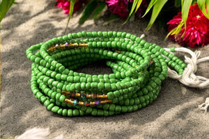 Waist Beads / African Hip Chain - Ebébé - Green / gold (Traditional non-elastic string)