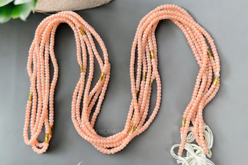 Waist Beads / African Hip Chain - Ogbe - Peach / gold  (Traditional non-elastic string)