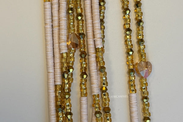 Waist Beads / African Hip Chain - Osato - Beige / gold (Traditional non-elastic string)