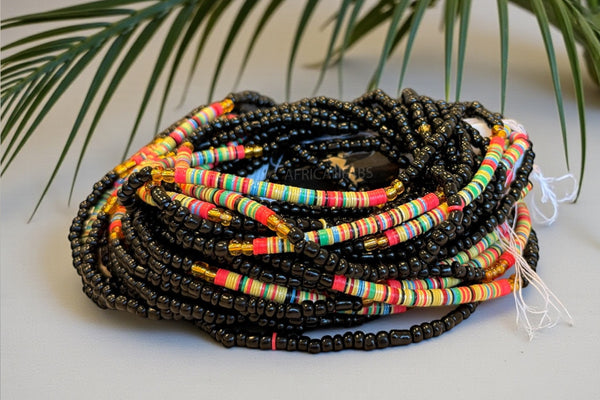 Waist Beads / African Hip Chain - Ovie - Black mix (Traditional non-elastic string)