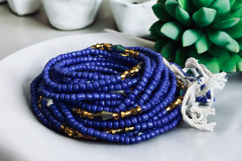 (Important: please read) Waist Beads / African Hip Chain - Blue (Traditional non-elastic string)