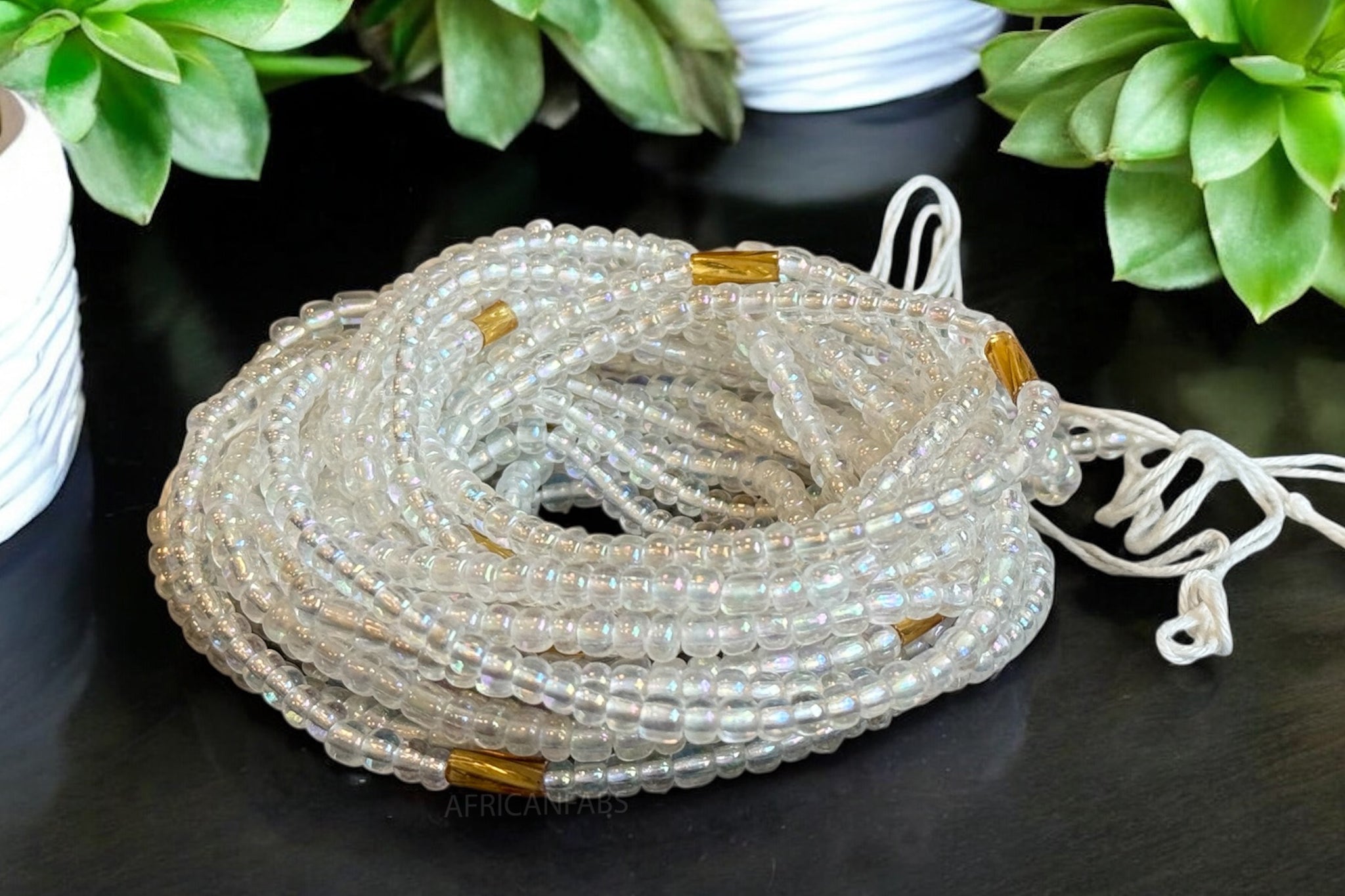 Waist Beads / African Hip Chain - Alero - White / gold (Traditional non-elastic string)