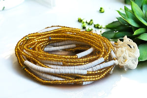 Waist Beads / African Hip Chain - Osi - White / gold (Traditional non-elastic string)