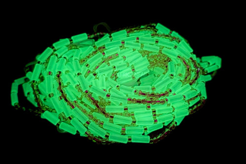 Waist Beads / African Hip Chain - Akibo - White - Glow in the dark (Traditional non-elastic string)