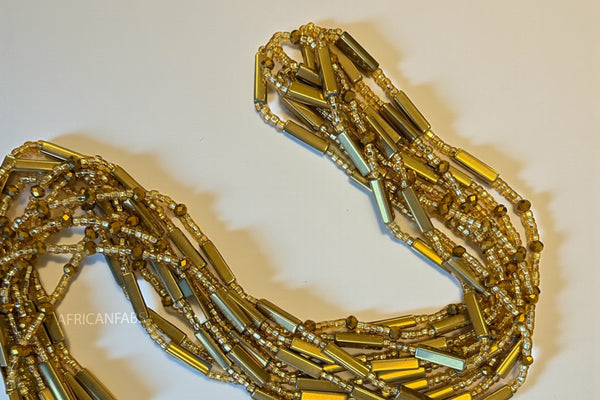 Waist Beads / African Hip Chain - Amina - Gold (Traditional non-elastic string)