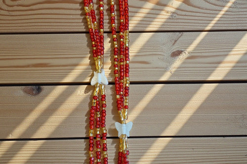 3 in 1 Waist Beads / African Hip Chain - Osime - Red (Traditional non-elastic string)
