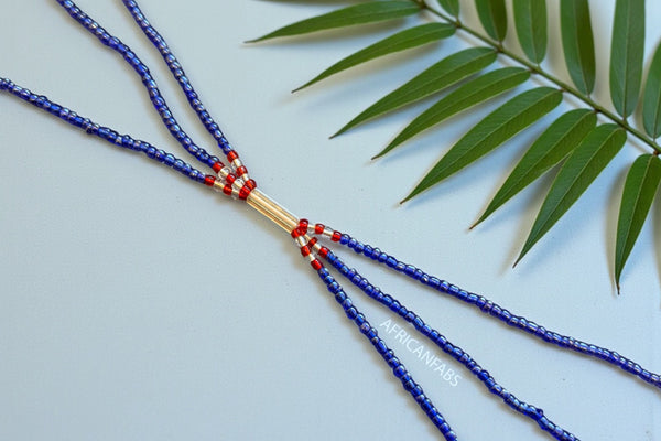 3 in 1 Waist Beads / African Hip Chain - Okpa - Blue (Traditional non-elastic string)