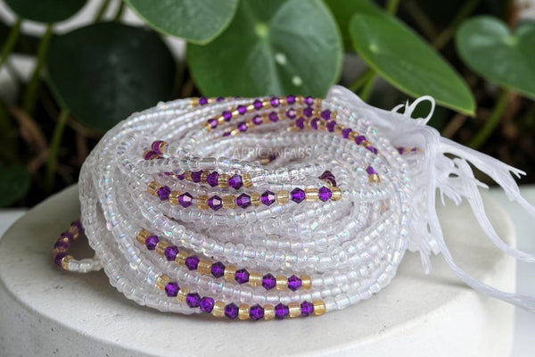 Waist Beads / African Hip Chain - Purple Transparent Funmilayo (Traditional non-elastic string)