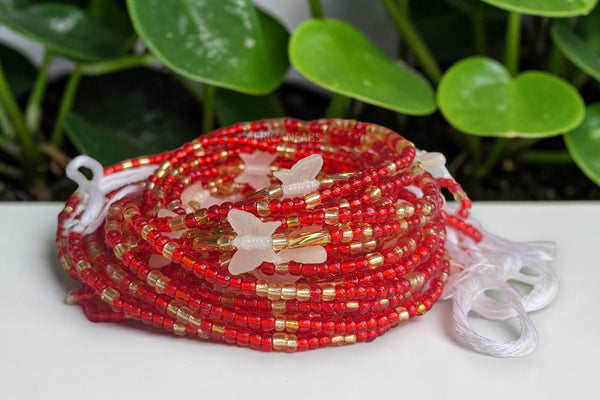 Waist Beads / African Hip Chain - Red Butterfly Ifeoluwa (Traditional non-elastic string)