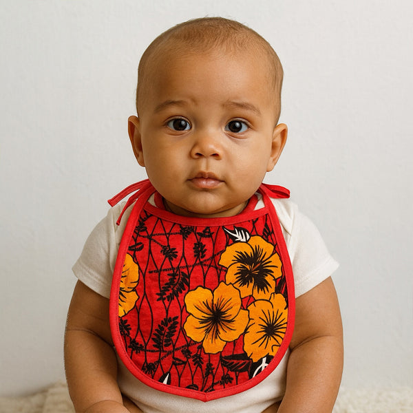 African Print Baby Bib - Red Flowers (Unisex)