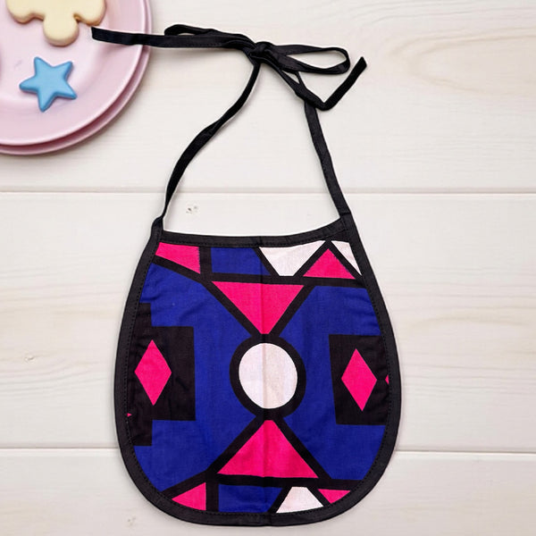 African Print Baby Bib - Blue Pink Samakaka (Unisex)