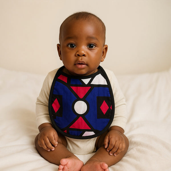 African Print Baby Bib - Blue Pink Samakaka (Unisex)