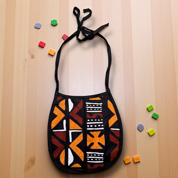 African Print Baby Bib - Brown Cross Bogolan (Unisex)