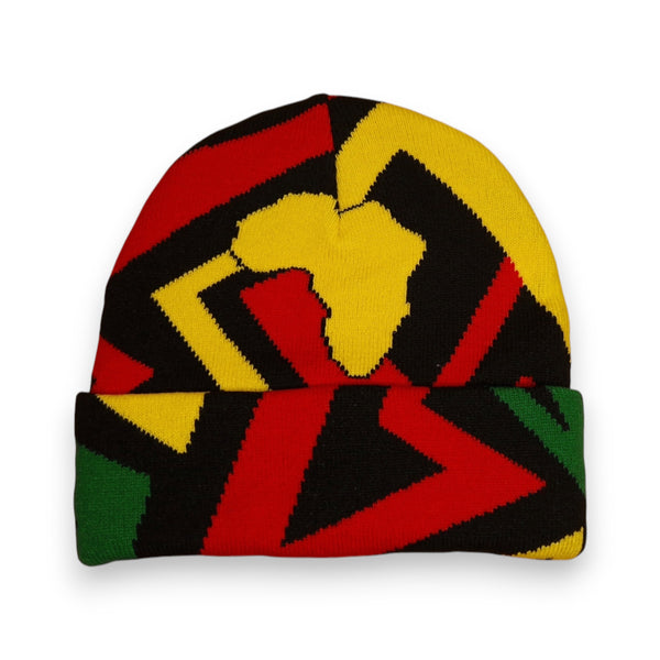African Print Beanie / Winter hat  - Green Yellow Red Pan Africa