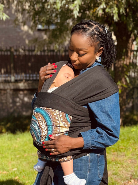 African Print Baby Carrier / Baby sling / baby wrap - Beige Blue Feather