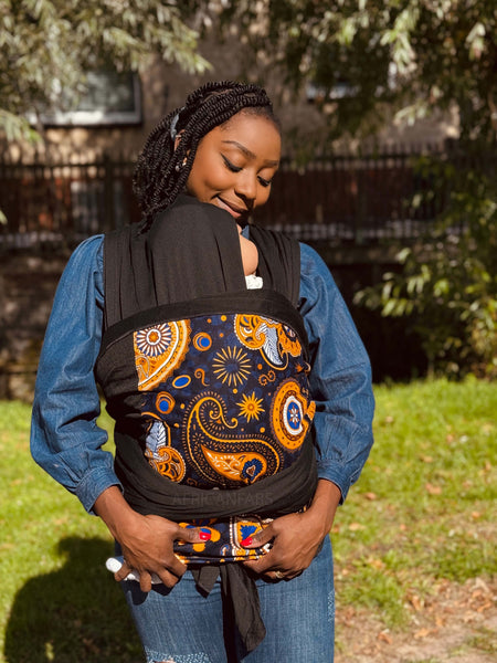 African Print Baby Carrier / Baby sling / baby wrap - Navy blue Yellow Paisley
