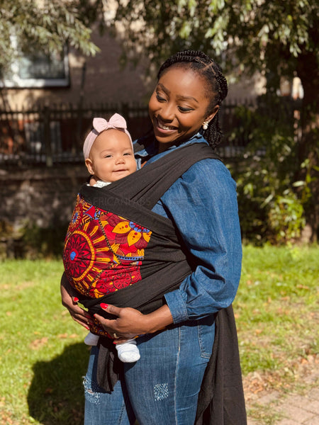 African Print Baby Carrier / Baby sling / baby wrap - Red & Yellow Mandala Patchwork