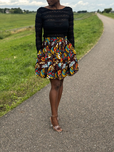 African print mini skirt - Multicolor Feathers