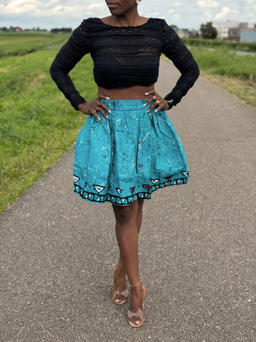 African print mini skirt - Turquoise Kampala