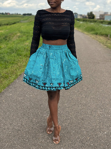 African print mini skirt - Turquoise Kampala
