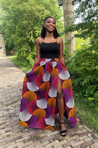 African print maxi skirt - Orange & Purple Concentric Circle Design