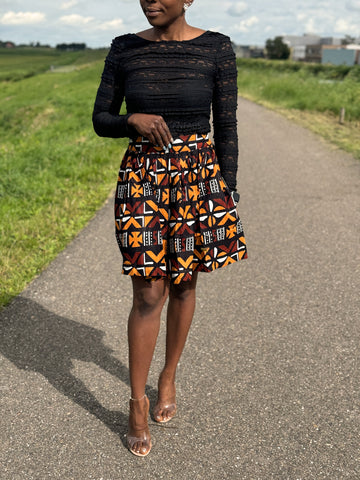 African print mini skirt - Brown Cross Bogolan