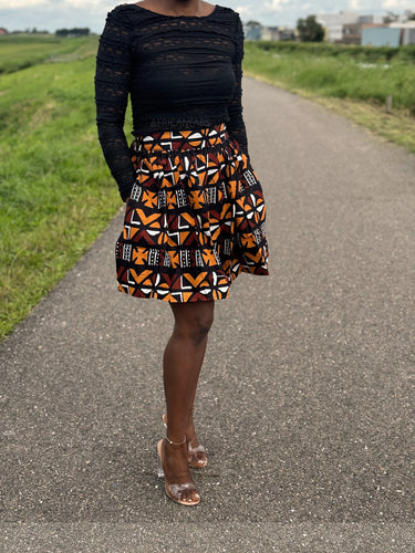 African print mini skirt - Brown Cross Bogolan