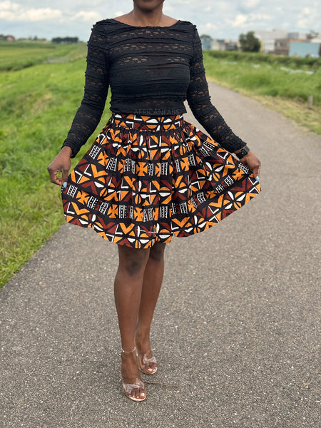 African print mini skirt - Brown Cross Bogolan