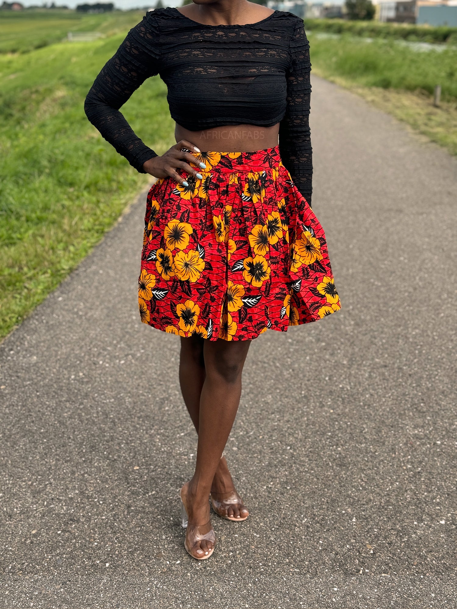 African print mini skirt - Red Flowers