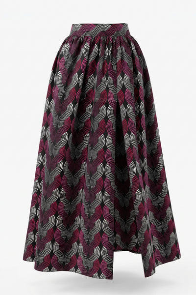 African print maxi skirt - Adjustable slit - Purple White Dots