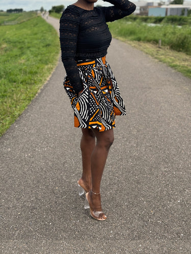 African print mini skirt - Brown Bogolan