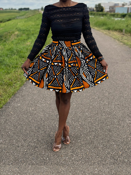 African print mini skirt - Brown Bogolan