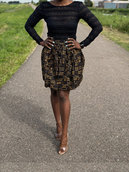 African print mini skirt - Black / Yellow X Bogolan