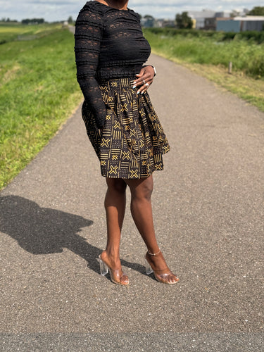 African print mini skirt - Black / Yellow X Bogolan