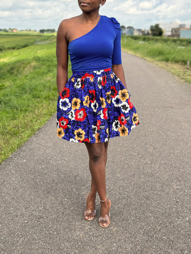 African print mini skirt - Blue Flowers