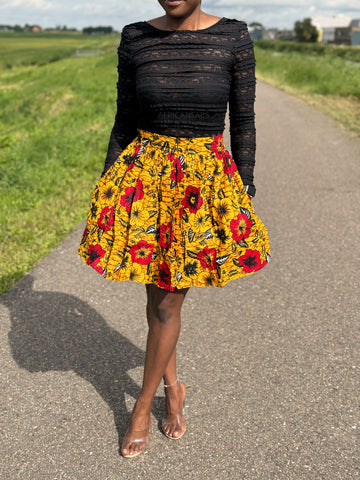 African print mini skirt - Yellow Flowers