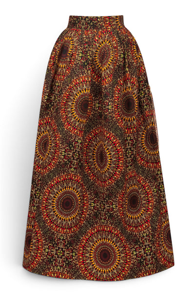 African print maxi skirt - Adjustable slit - Brown Sunburst
