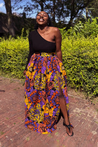 African print maxi skirt - Yellow & Purple Flowers