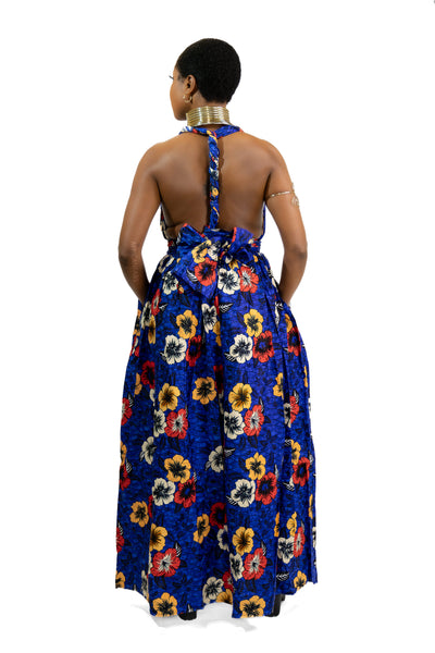 African Print Blue Flowers Infinity Multiway Maxi Dress