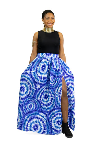 African print maxi skirt - Blue Tie Dye