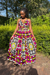 African Print Infinity Multiway Maxi Dress - Purple  Samakaka