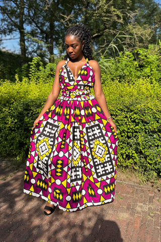 African Print Infinity Multiway Maxi Dress - Purple  Samakaka